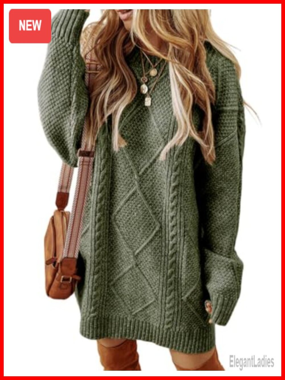 Cable Knit Sweater Dress Long Sleeve Crew Neck Mini Knit Pullover